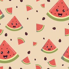 Cute pattern with small slice of watermelon with smile.