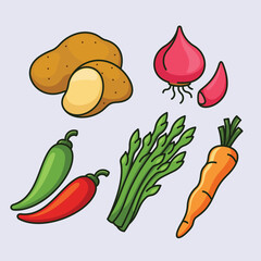 Cartoon Vegetable Vector Design. Vegetables food cute art illustration