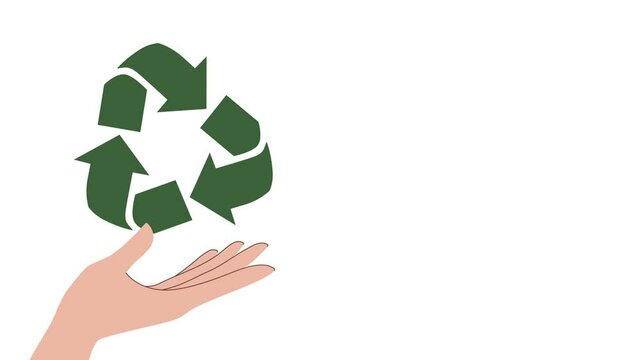 Video animation of human hand holding Recycle symbol. Concept of World Environment Day, Save the Earth, sustainability, ecological zero waste lifestyle, nature protection