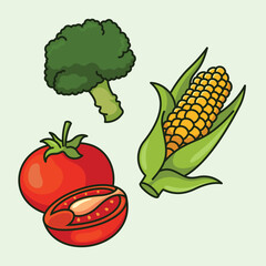 Cartoon Vegetable Vector Design. Vegetables food cute art illustration