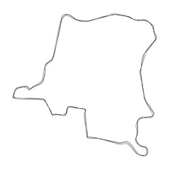 Democratic Republic of the Congo country simplified map.Thin triple pencil sketch outline isolated on white background. Simple vector icon