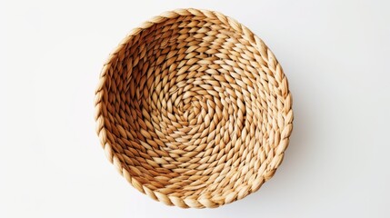 Round woven basket on a white background