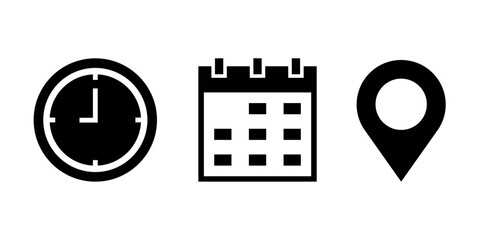 location, time and date icons.