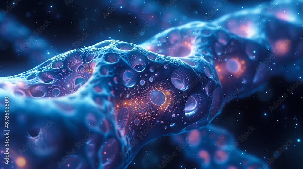 Fototapete a close-up, highly detailed 3d rendering of a futuristic, organic structure with glowing elements an