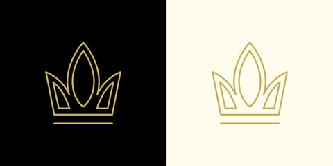 Crown icon in line style. Premium Royal Luxury Gold Crown logo. Luxury brand line icon. Vector illustration.