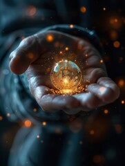 Businessman hand exchanging money for cryptocurrency, close-up, holographic financial investment, shiny digital coin,