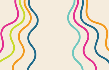 Groovy background. Starburst rays, colorful funky waves and vintage 60s, 70s hippie wallpaper backdrop vector. Retro concept. Hippie style