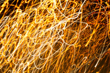 The image is a blurry, yellowish-orange background with a lot of wavy lines. The lines are in different directions and seem to be moving in a chaotic manner. Scene is one of confusion and disarray