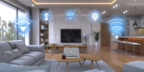 Smart home devices connected via wireless technology.