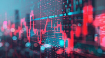 Abstract digital financial chart with red and blue data points.