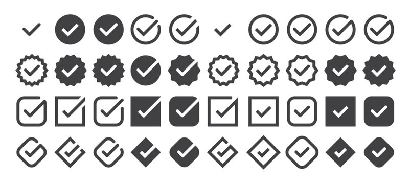 checkmark vector, checkmark icon set, approved symbol, checked checkbox mark, checkmark set, editable line.
