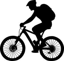 silhouette of a person riding a bicycle, man ride mountain bike down hill
