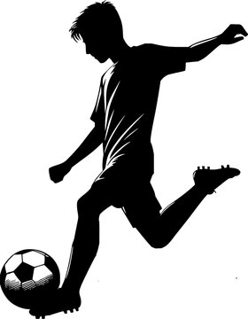 Fototapeta football player silhouette, soccer player with ball vector illustration