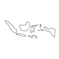 Indonesia country simplified map.Thin triple pencil sketch outline isolated on white background. Simple vector icon