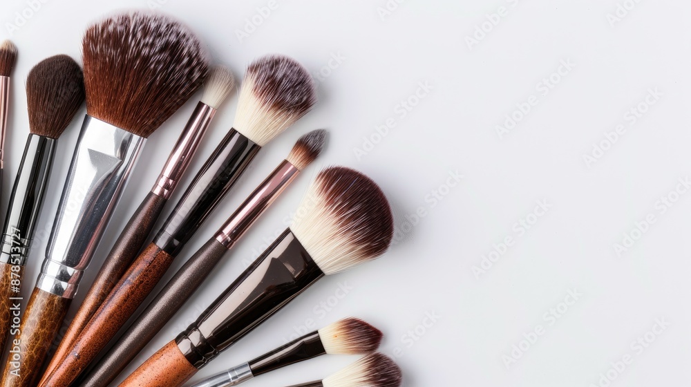 Sticker Professional makeup brushes set on White Background