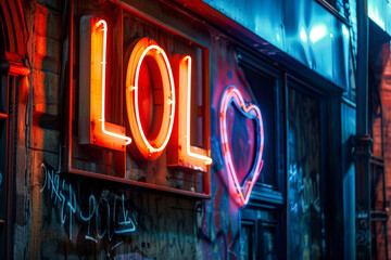 LOL colorful neon sign. Laugh out loud abbreviation lol neon signage.
