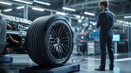 Fototapeta premium Tire Manufacturing Process in Automotive Factory Workshop