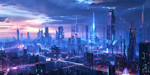 Fototapeta premium Futuristic cityscape with advanced technology elements.