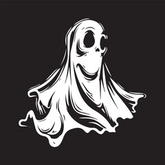 halloween funny scary ghost icon logo cute tattoo design illustration black and white vector 