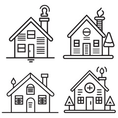 house building factories business icon set of four black and white vector high quality 