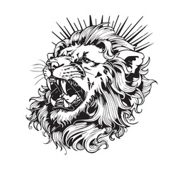stylish lion illustration line art for tattoo print black and white vector high quality