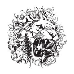 stylish lion illustration line art for tattoo print black and white vector high quality