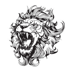 stylish lion illustration line art for tattoo print black and white vector high quality