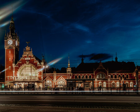 railway station in Gdansk at night