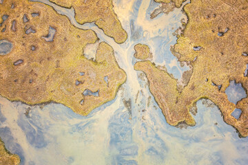 Summertime aerial view of textured highland landscapes