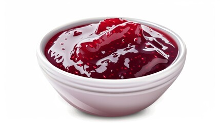Bowl of red berry jam on a white background