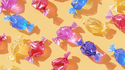 Cellophane wrapped candies background