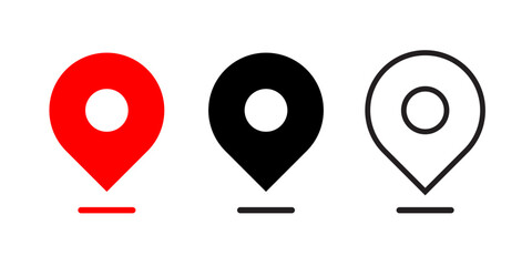 set of icons Location Pin, Map Pin, Place, Location, Address, location icon. Vector map pin, red pin on white background.