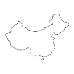 China country simplified map.Thin triple pencil sketch outline isolated on white background. Simple vector icon