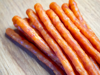 The photo captures sausages in a way that could be appealing for a menu item.