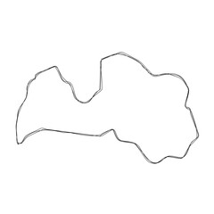 Latvia country simplified map.Thin triple pencil sketch outline isolated on white background. Simple vector icon