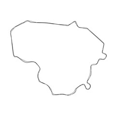 Lithuania country simplified map.Thin triple pencil sketch outline isolated on white background. Simple vector icon