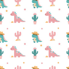 dinosaur kids. seamless pattern