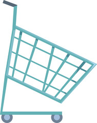 Empty shopping cart standing on white background, supermarket equipment for carrying groceries