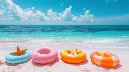 Group of inflatable pool floats