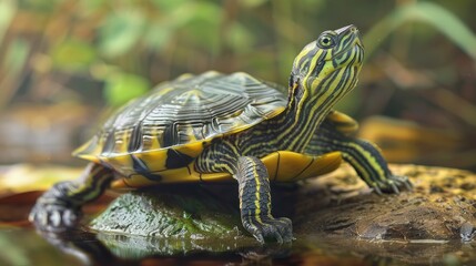 Obraz premium Mauremys sinensis commonly known as the Chinese stripe necked turtle