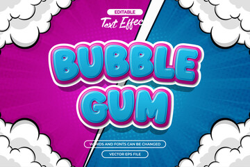 Bubble gum editable text effect with clouds ornament