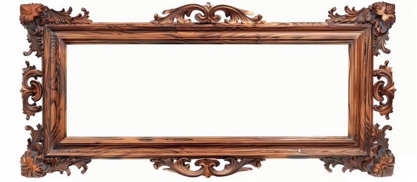 Wooden picture frame with a white background and a blank space for an image. image with copy space