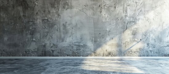 Studio room with a grey concrete wall background featuring well-edited text visible on the free copy space image.