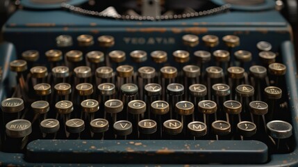 An old fashioned typewriter with a black and gold keyboard