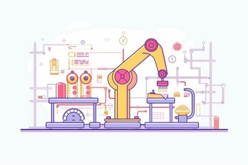 A cute cartoon Style ofA high-tech manufacturing process controlled by AI