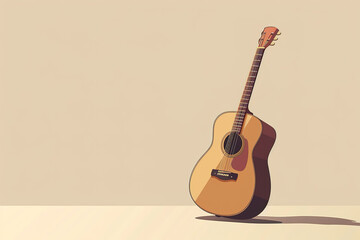 Fototapeta premium A wooden guitar on a solid color background