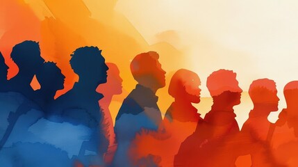 A Close-up Shot of a Abstract watercolor silhouettes of diverse people facing forward