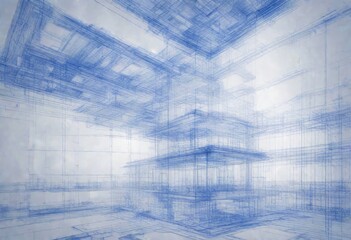 Obraz premium print design computer construction blue plan stock drawing ink architectural illustration architect complex industry business blueprint black-and-white vignetting floor