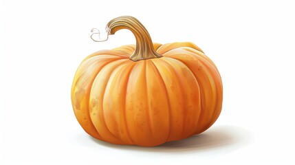 Obraz premium Realistic illustration of a ripe orange pumpkin casting a subtle shadow on a clean white background, capturing the essence of autumn and harvest