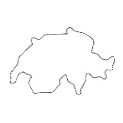 Switzerland country simplified map.Thin triple pencil sketch outline isolated on white background. Simple vector icon